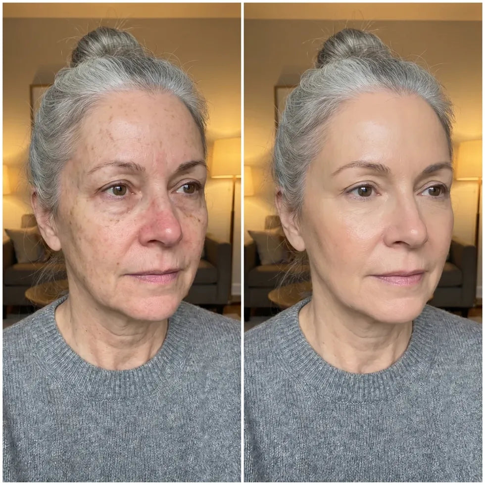 Before and after on fair, mature skin