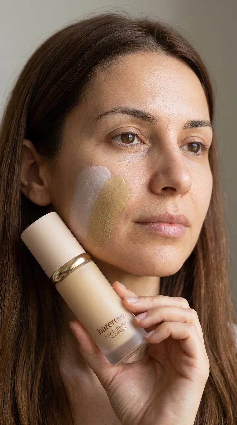 White foundation reacting and settling into her skin tone