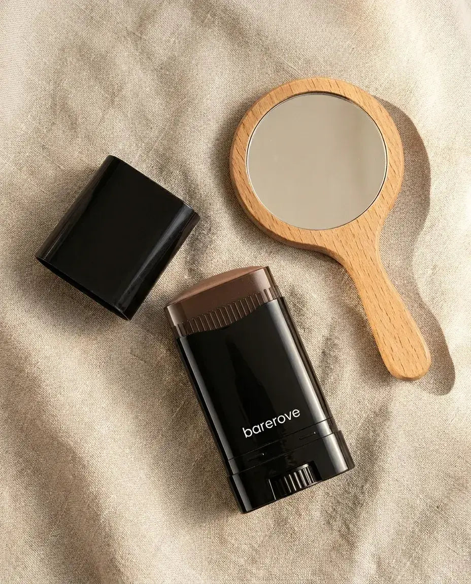 barerove root touch-up stick on a vanity with a hand mirror