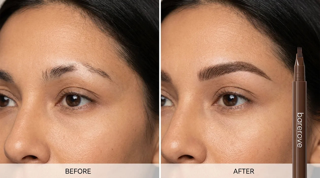 A different woman, brow built on near-bare skin with Chocolate