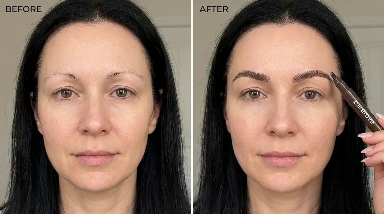 Sparse over plucked brows, then full hair stroke brows on the same face