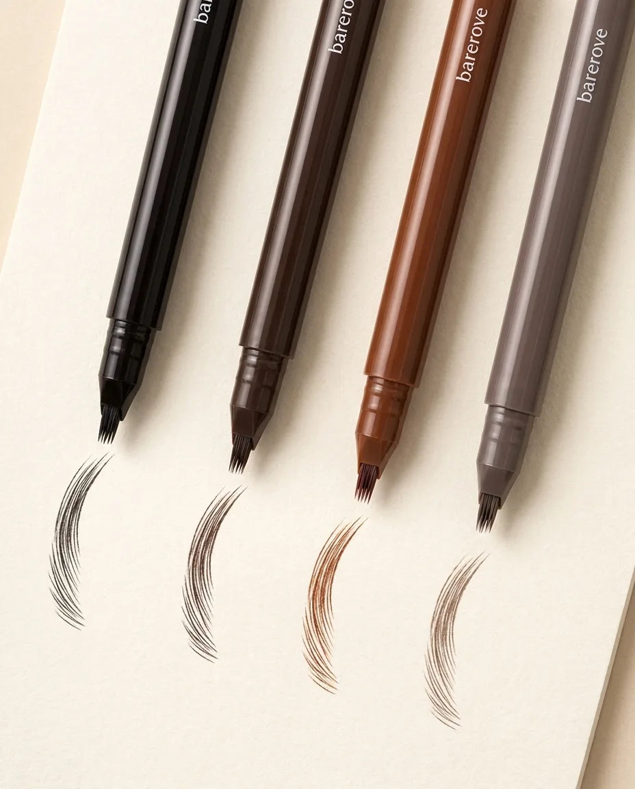 All four pens laying hair width swatch strokes side by side