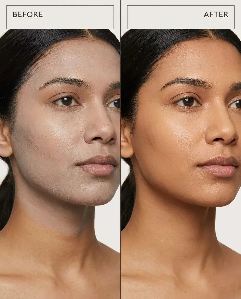 Her skin before and after, same lighting