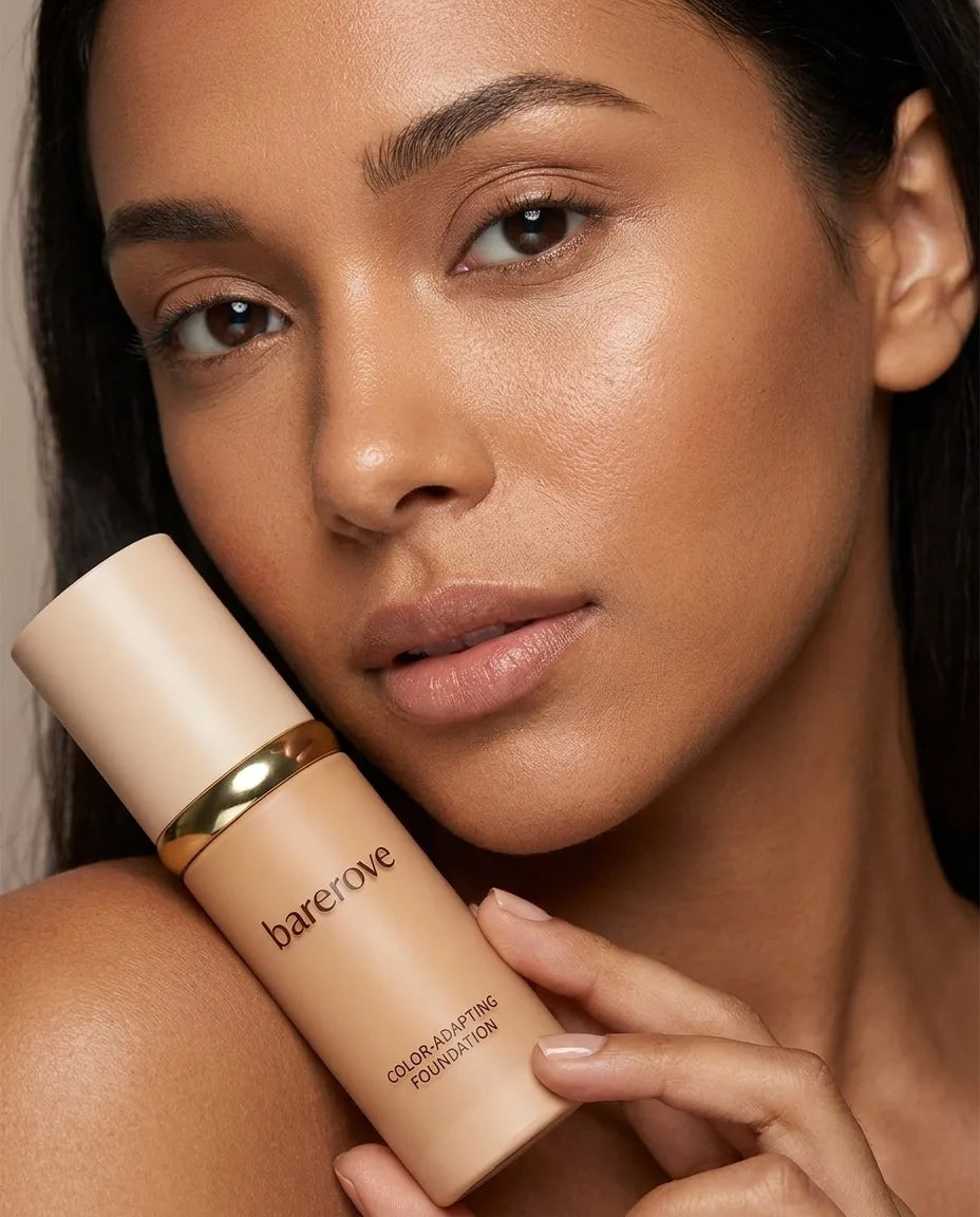 Customer with the foundation matched to her warm skin tone