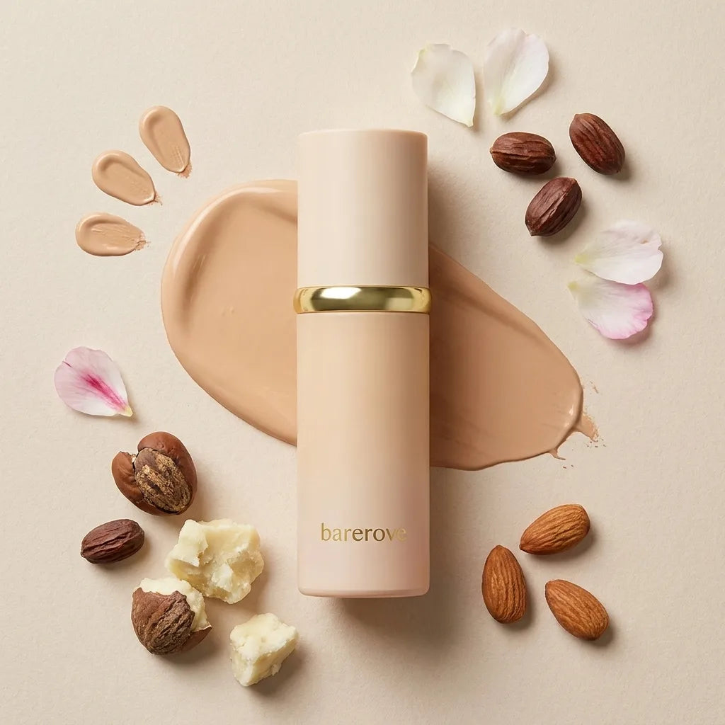The bottle with almond and shea, the concealer step