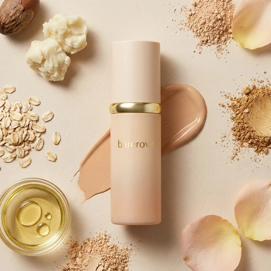 The bottle with its base ingredients, the foundation step