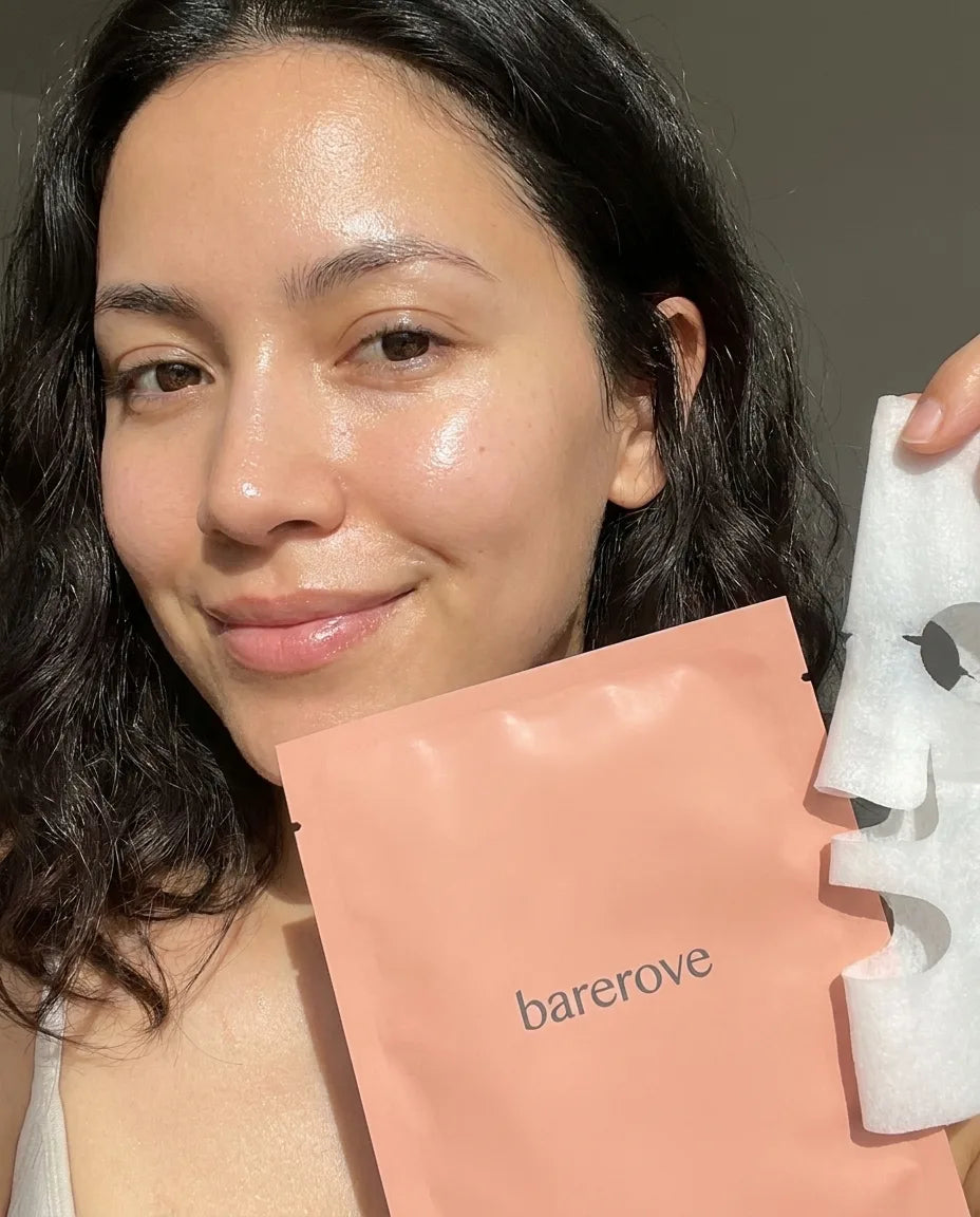 Close up of plump, glass smooth skin the morning after using the mask