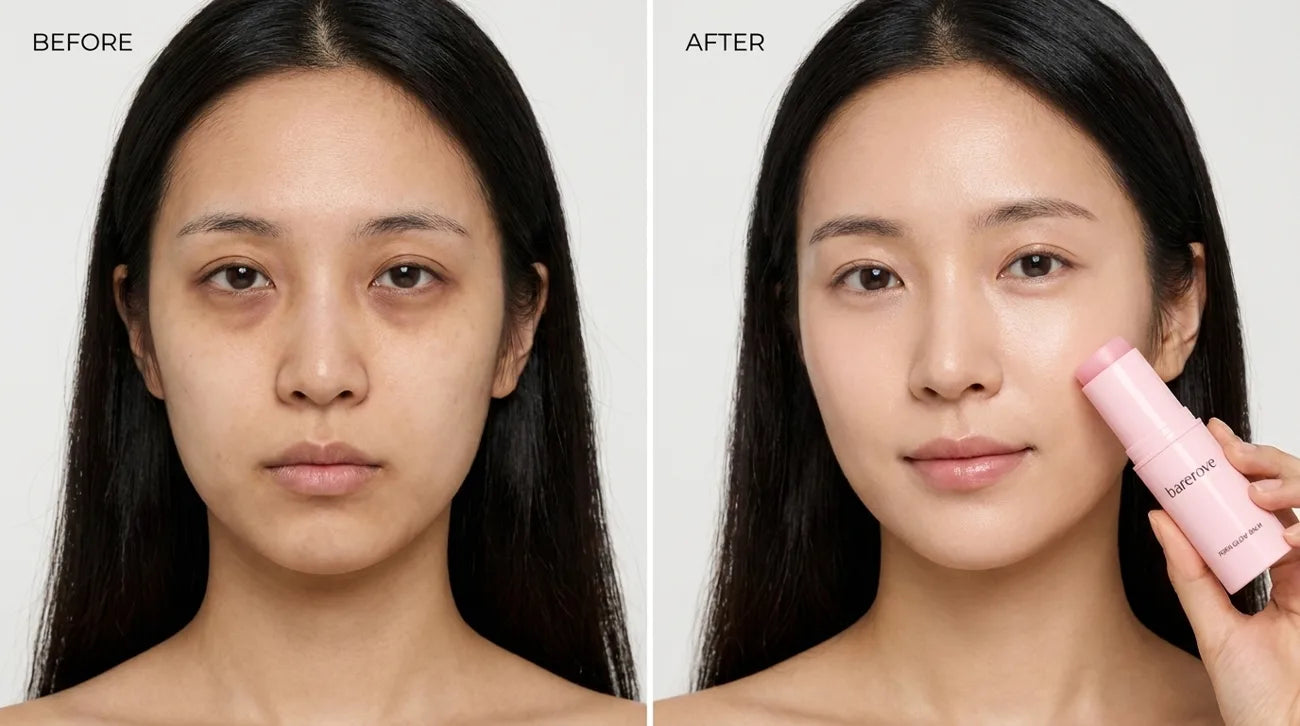 Tired under eyes before, refreshed after