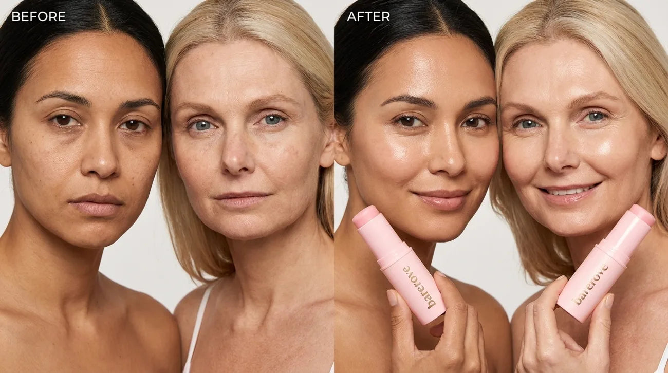Two women, different skin tones, dry before and rested after