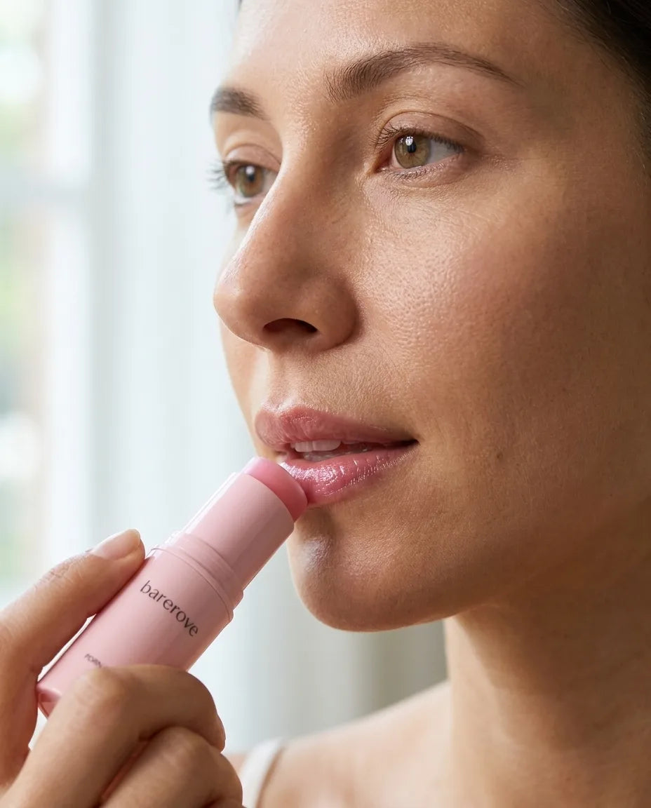 Swiping the balm over the lips and under-eye