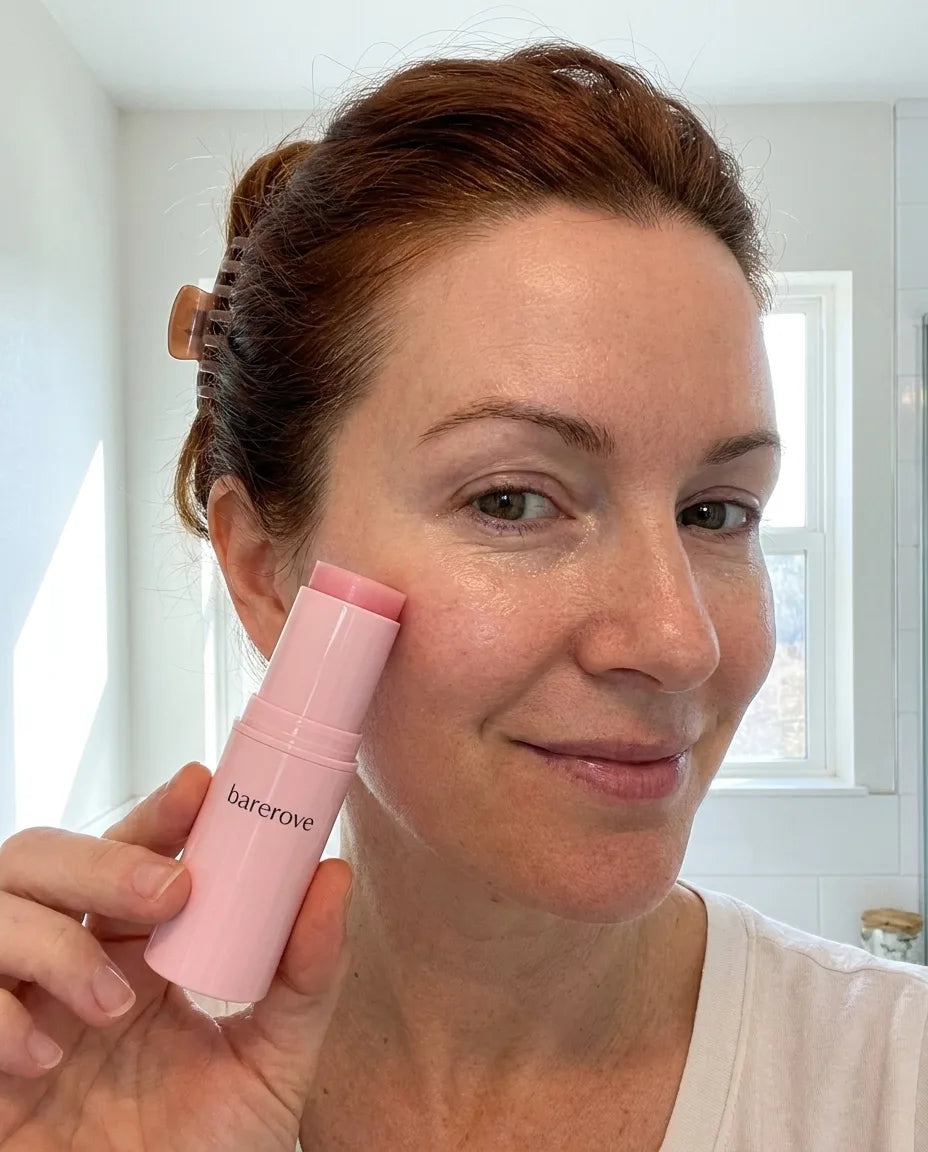 Customer bathroom selfie with the balm stick