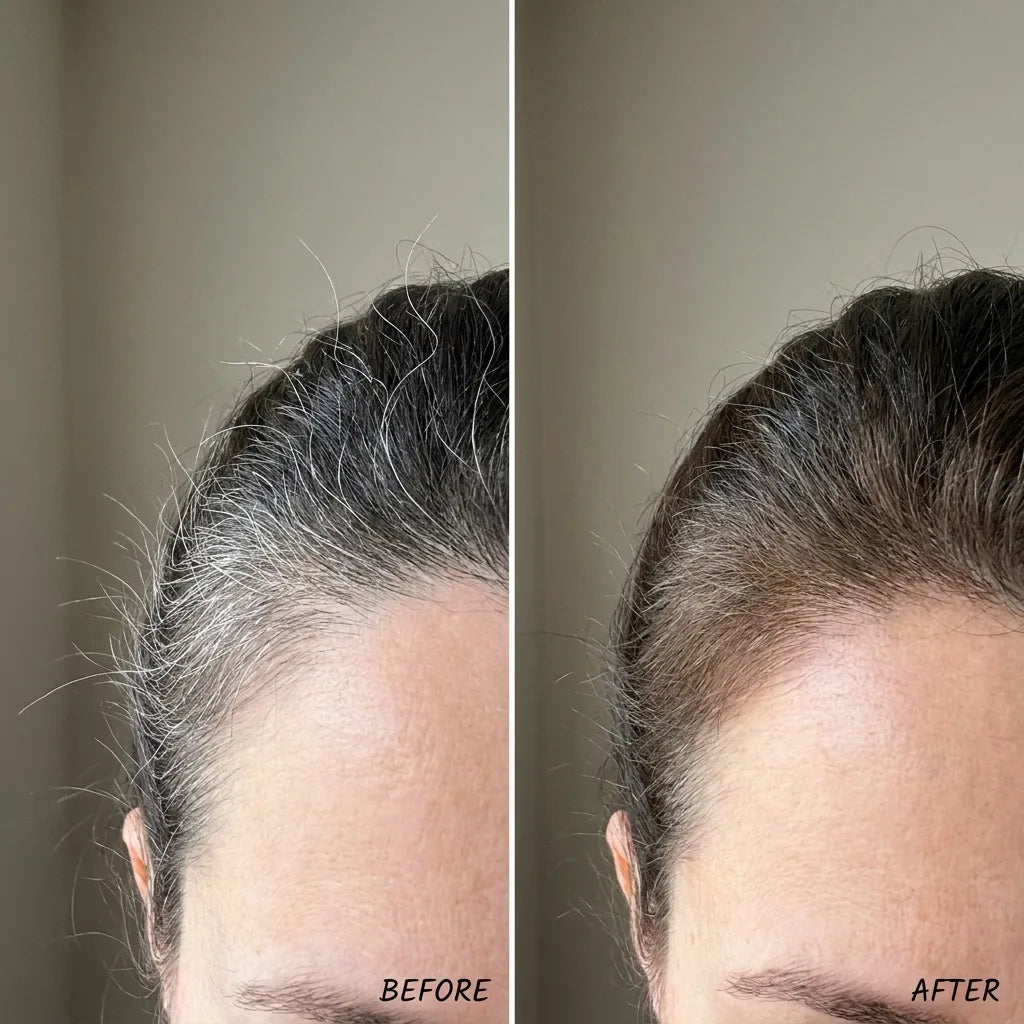 Before and after along the baby hairs at the part